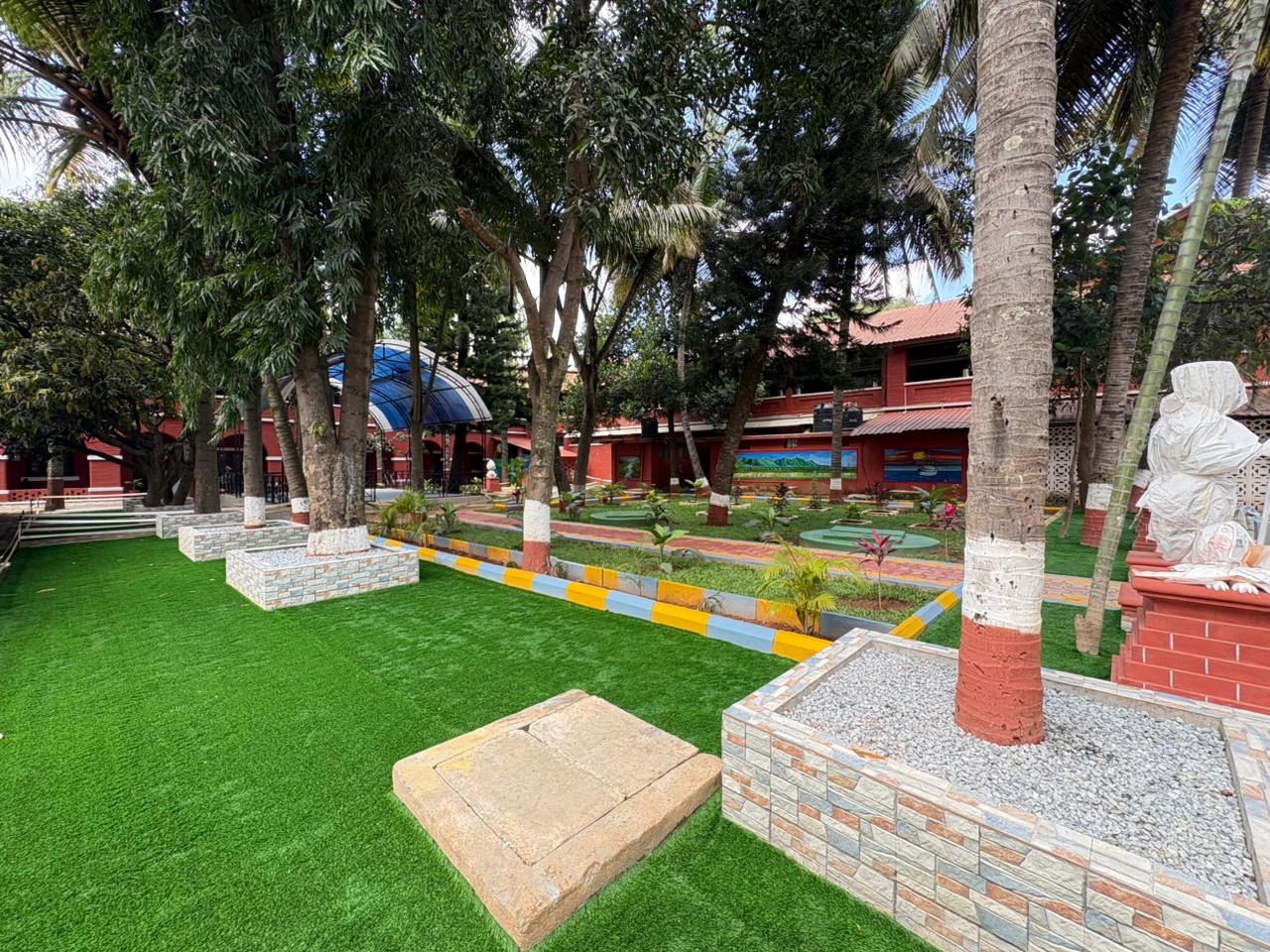 synthetic turf grass mat installation in garden