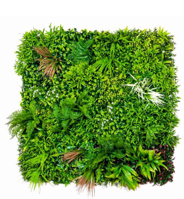 Botanic Charm artificial vertical garden wall with mixed green plants and artificial foliage for home and office interiors