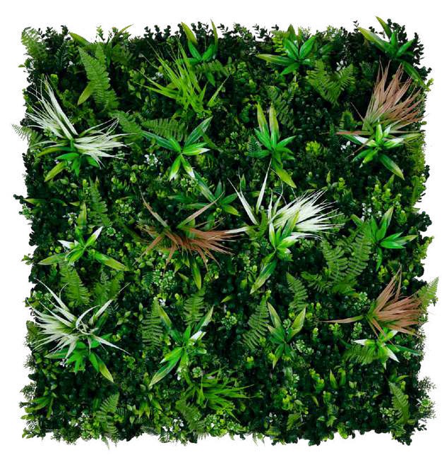 LushGreen artificial vertical garden wall with premium artificial plants and UV-protected fake greenwall panels for modern interiors