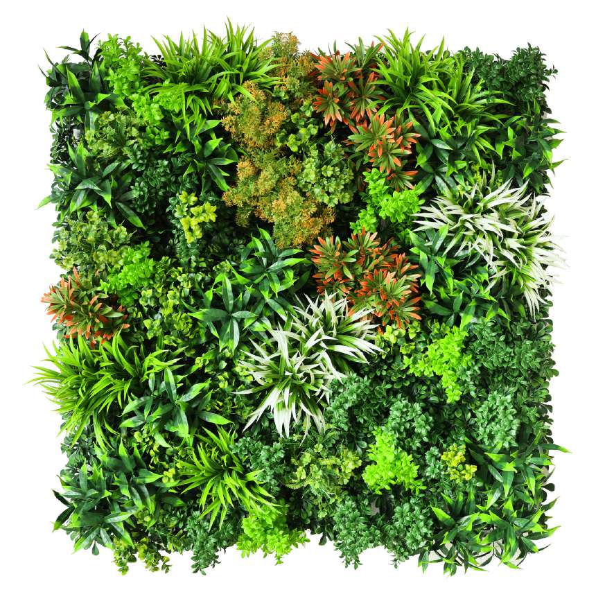 Urban Fresh artificial greenwall panel featuring realistic artificial grass, mixed greenery, and UV-protected fake vertical garden plants for homes and offices.